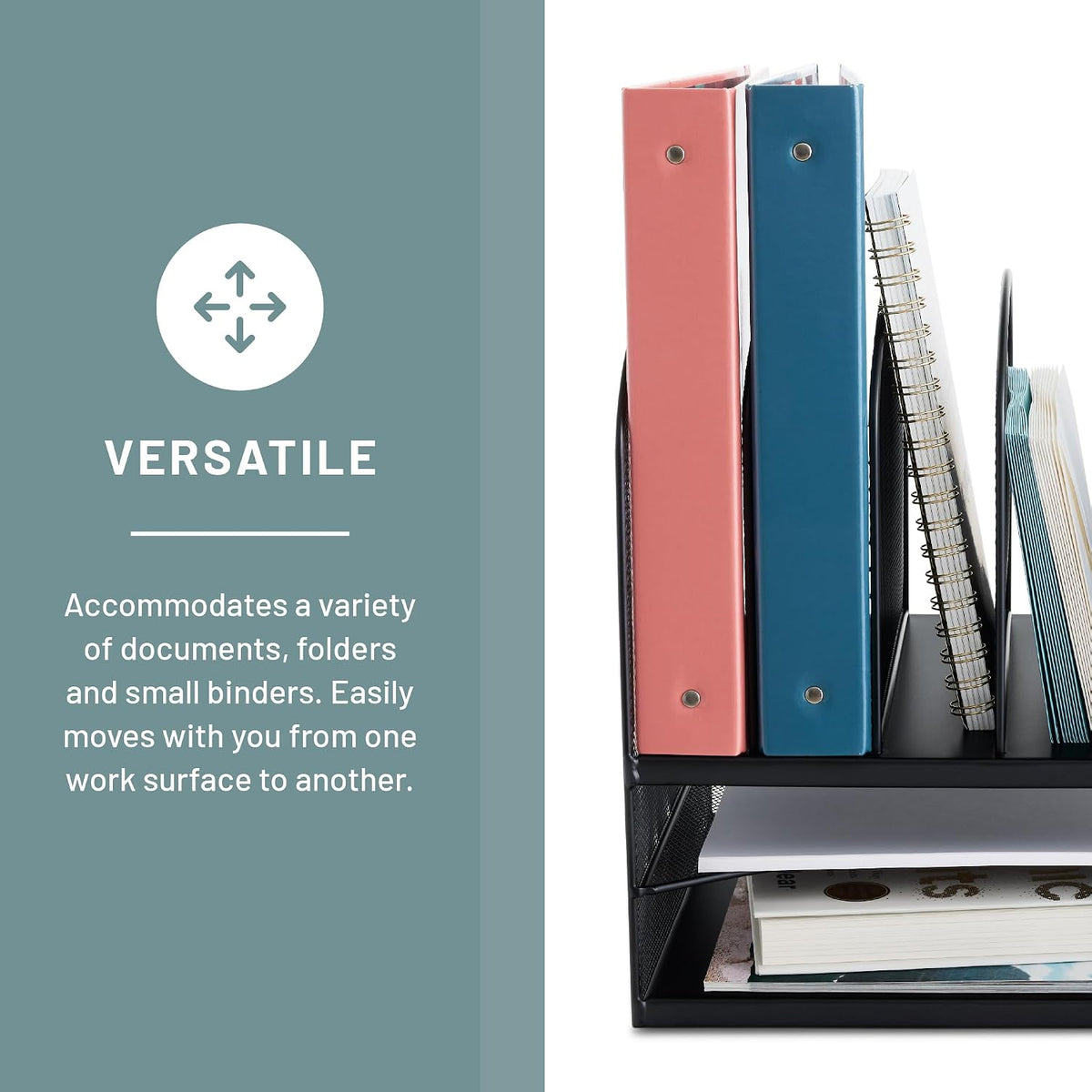 Safco Onyx Desk Organizer, 6 Vertical Compartments and 2 Trays, Office and Cl...
