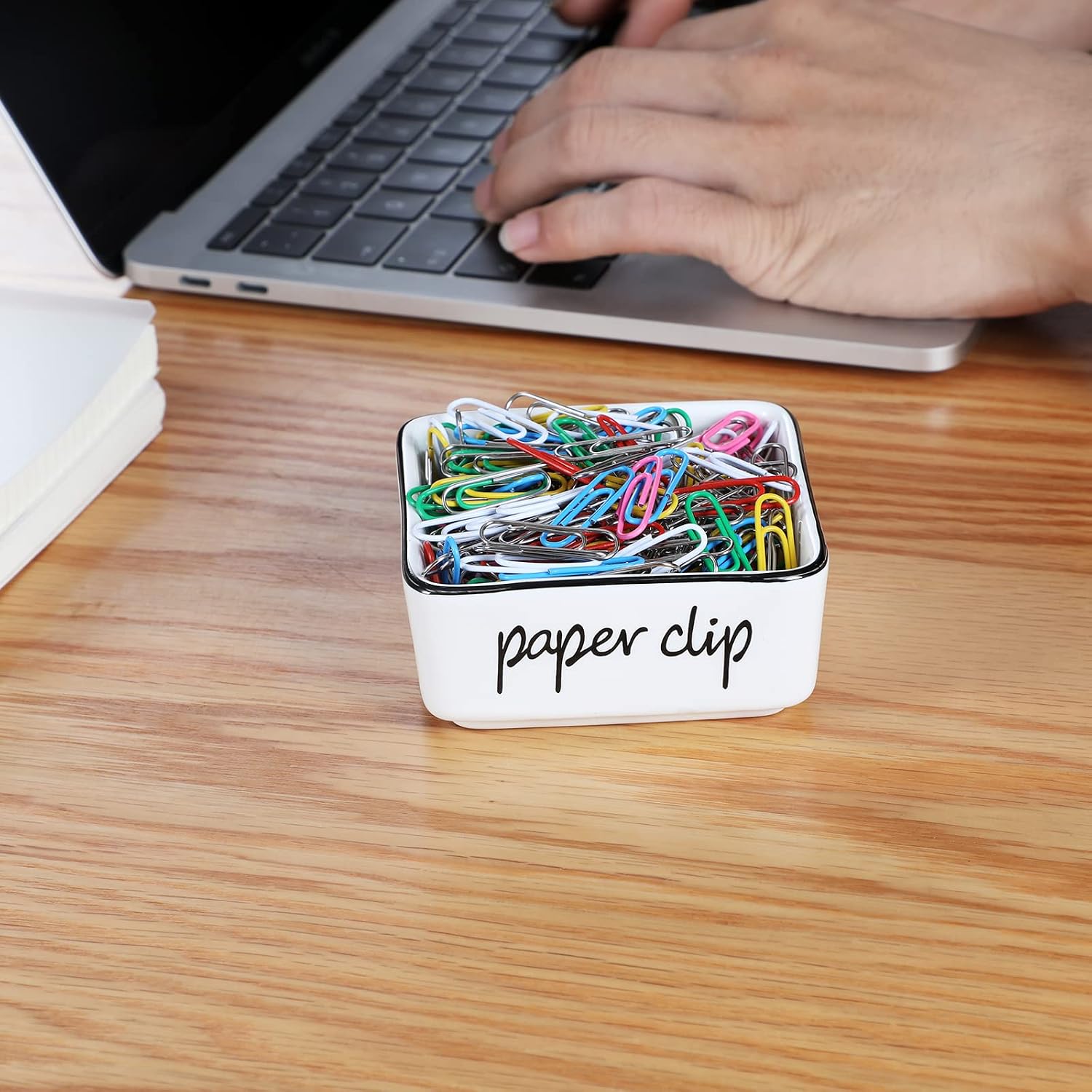 Ceramic Farmhouse Paper Clip Holders for Desk 3.3 Inch, White | Ceramic, farmhouse, 3.3in, white, paper clip holder, desk organizer, durable, easy-clean, non-slip, compact, versatile, cute