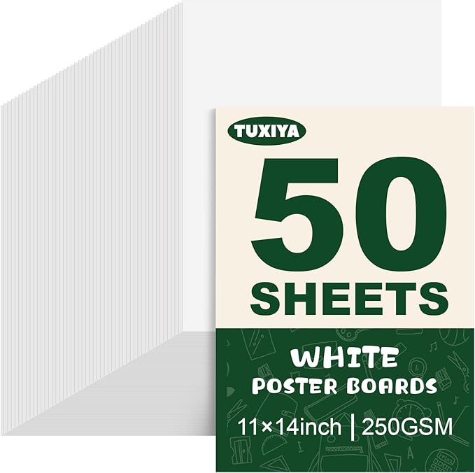 TUXIYA 50 Pack White Poster Board, 250GSM/92LB Heavy-Weight Blank Poster Board by Unknown