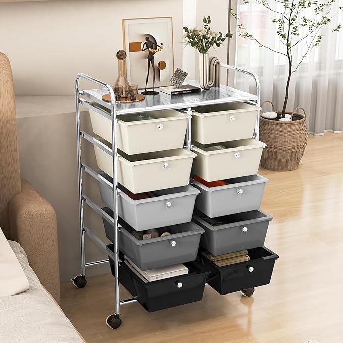 LDAILY 10 Drawer Rolling Cart, Storage Cart Organizer on Wheels, Drawer Cart - Image 2