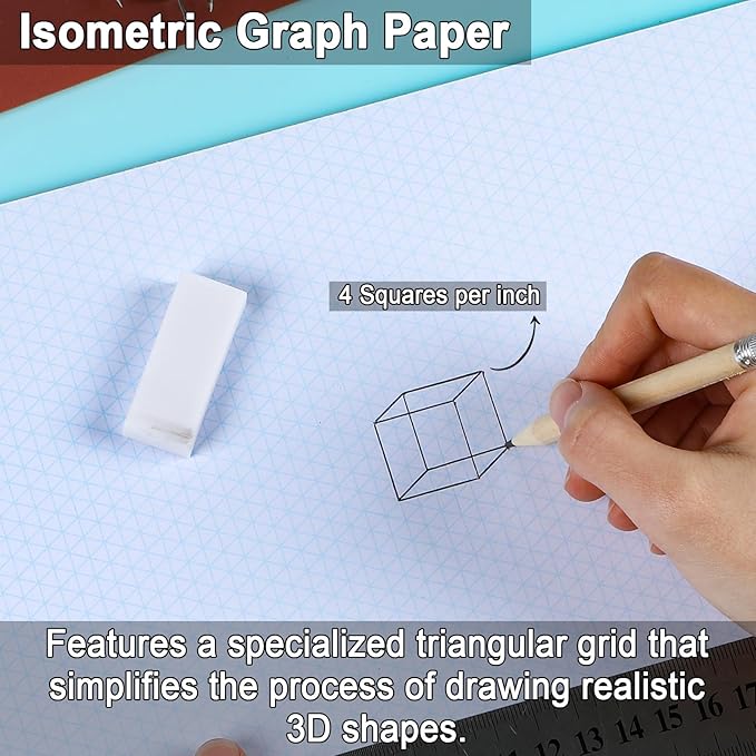1 Pack 50 Sheets 11" x 17" Isometric Graph Paper Pad Landscape - Image 3