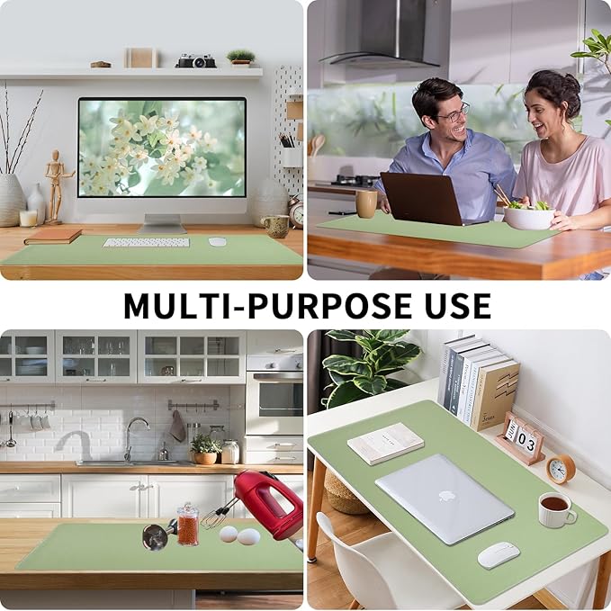 Light Green Desk Mat with Stitched Edges, Large Mouse Pad, Non-Slip Desk - Image 5