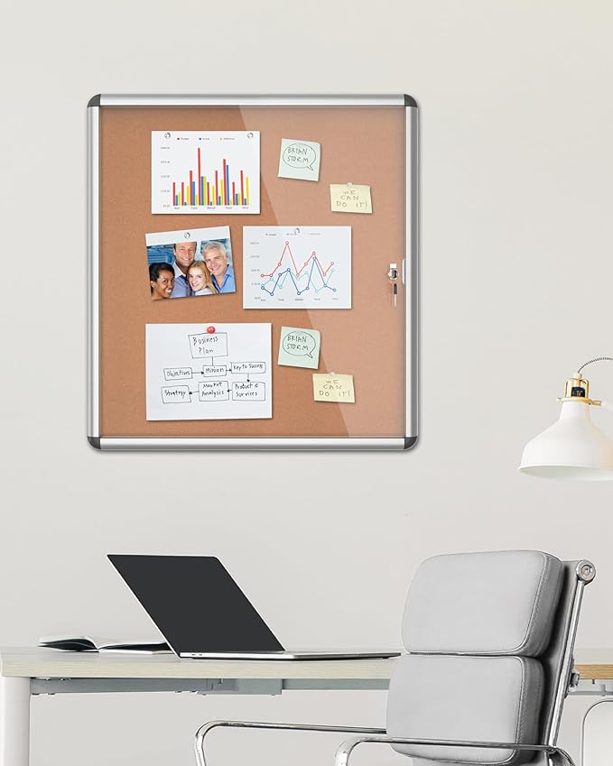 Mifuro 28"x26" Enclosed Bulletin Board, Lockable Weather-Resistant Aluminum - Image 2