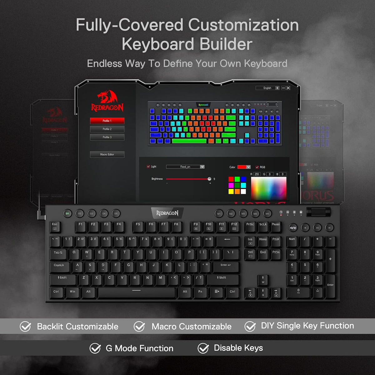 Redragon K619 Horus RGB Mechanical Keyboard, Ultra-Thin Designed Wired Gaming...