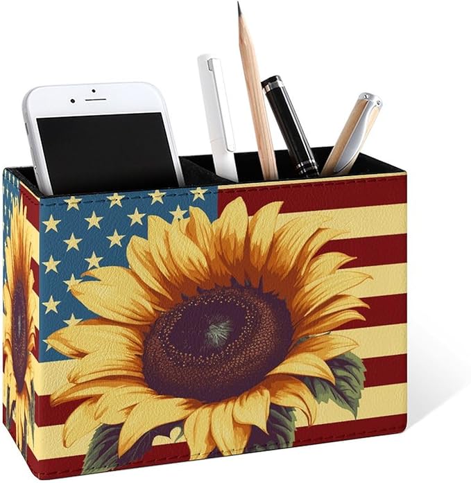 Famame Sunflower on American Flag Pencil Holder by Famame
