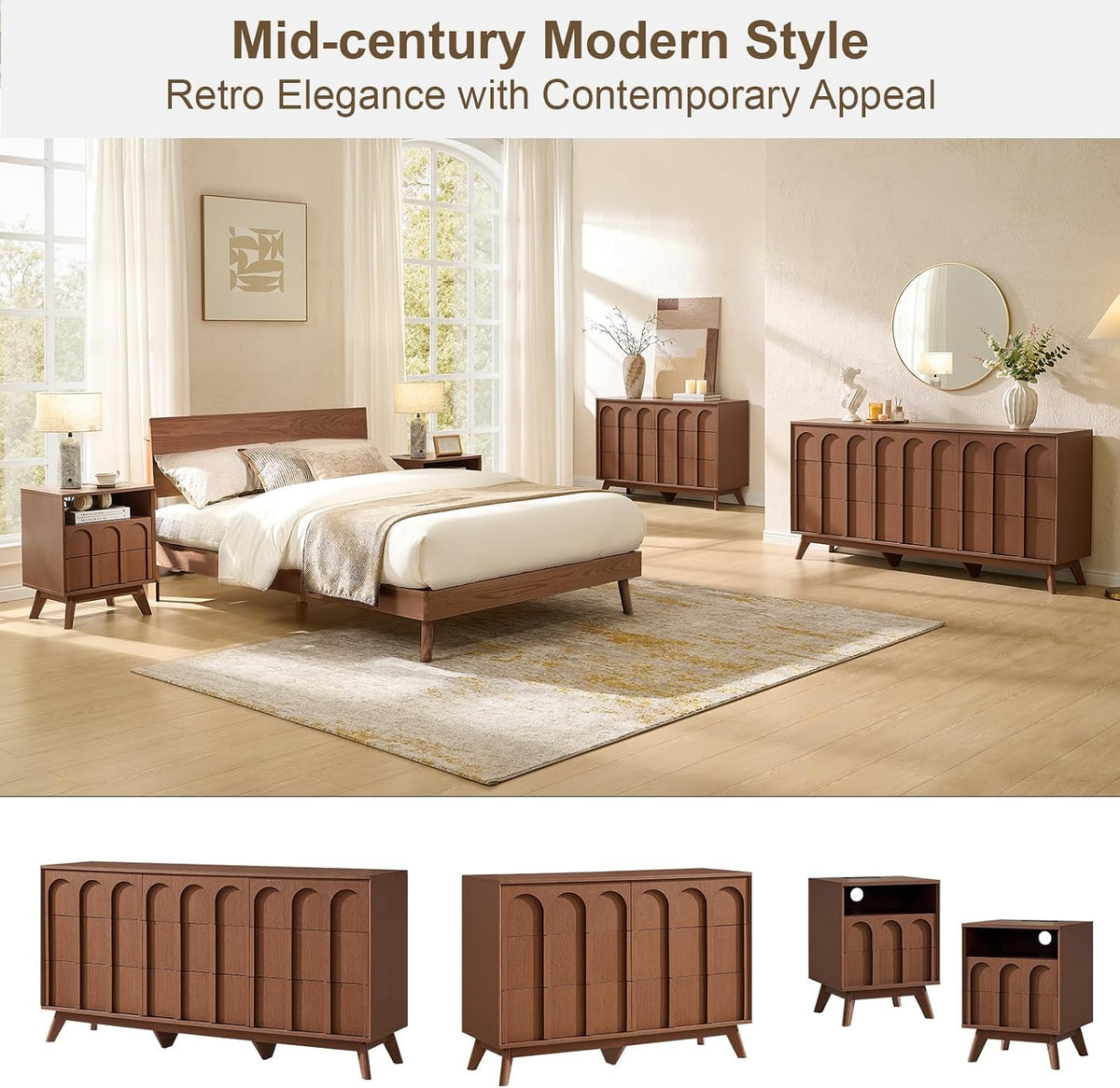 Oak&Sparrow Mid Century Modern Dresser for Bedroom, Walnut 9 Drawer Dress...