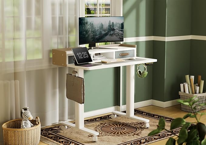 Claiks Standing Desk with Drawers, Adjustable Stand Up Electric Small Standing - Image 2