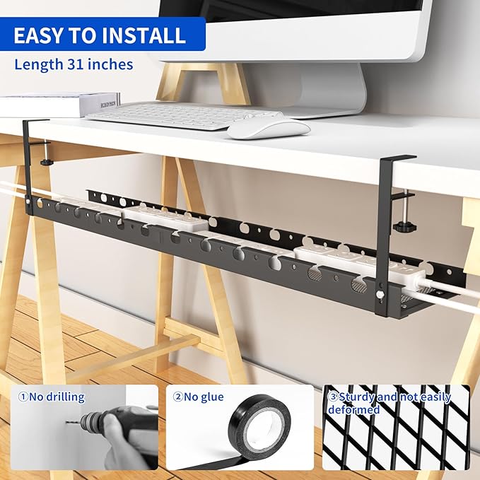 WIGAKDRU 31Inch Extendable Under Desk Cable Management Tray Multi-Model Metal - Image 6
