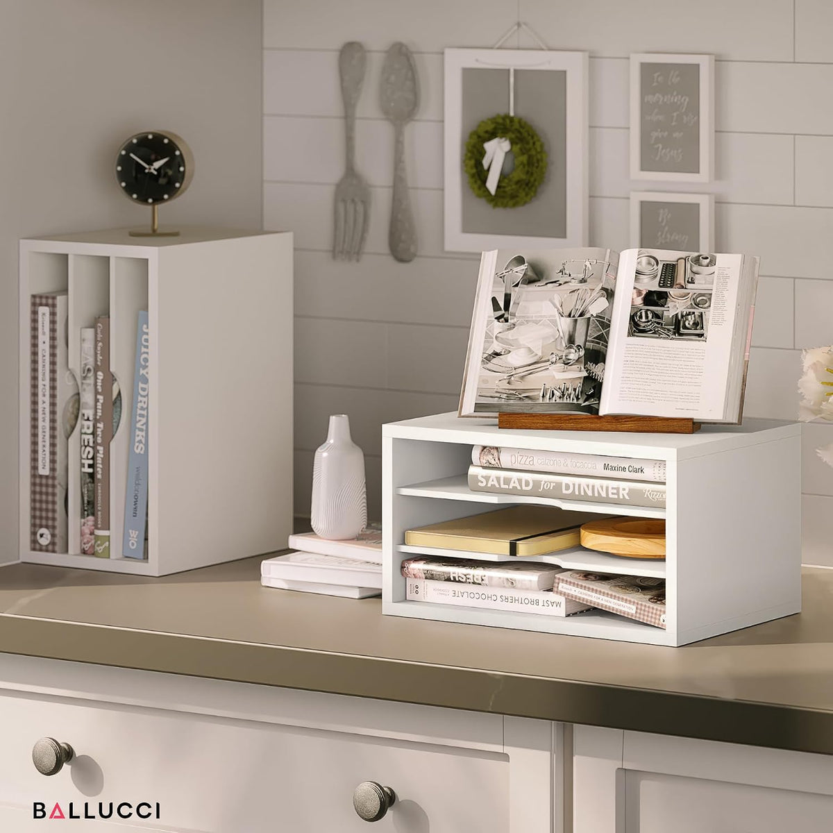 Ballucci File Organizer, 3-Tier Document Paper Sorter, Stackable Wood Desk Or...