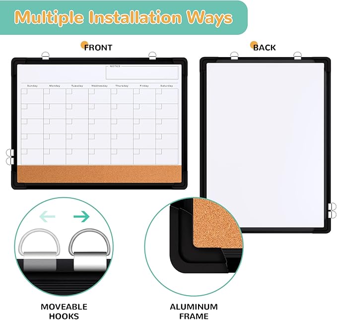 Monthly Calendar Whiteboard Dry Erase Cork Board Combination - Image 3