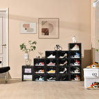 Amllas 8 Pack Shoe Boxes Black Plastic Stackable, Large Shoe Storage Organizer - Image 6