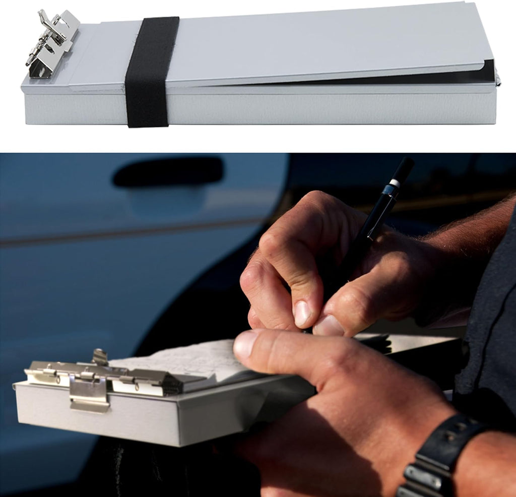 Saunders Recycled Aluminum Citation Holder, Police Ticket Book Clipboard | Silver, holds two summons books, hinged privacy plate blocks write-through, hook-loop strap, pen clip, water-resistant, USA