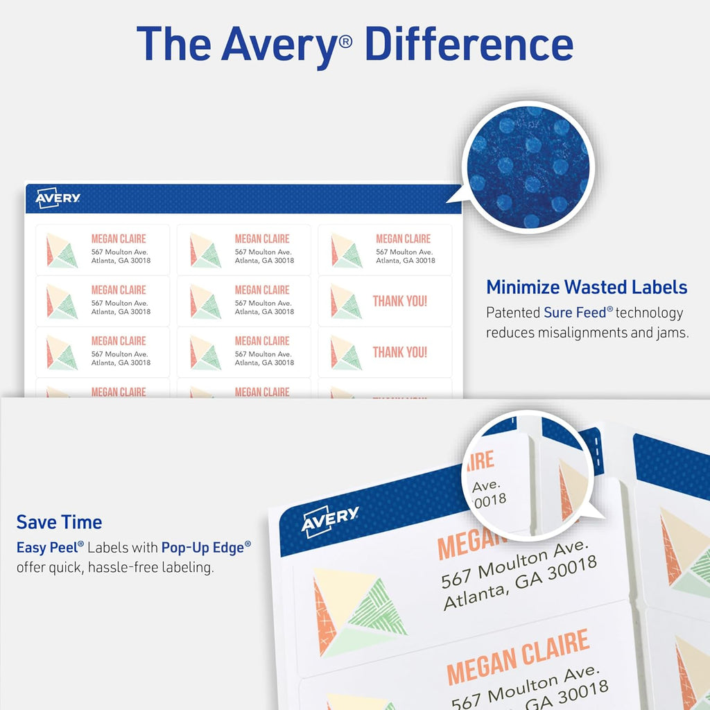 Avery Easy Peel Address Labels, Inkjet Printers, White, 1" x 2-5/8", Box of 750 Labels (08160)