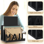 Vercraft 2 Slot Mail Organizer Holder Countertop Wooden Mail Black Letter Holder - Image 3