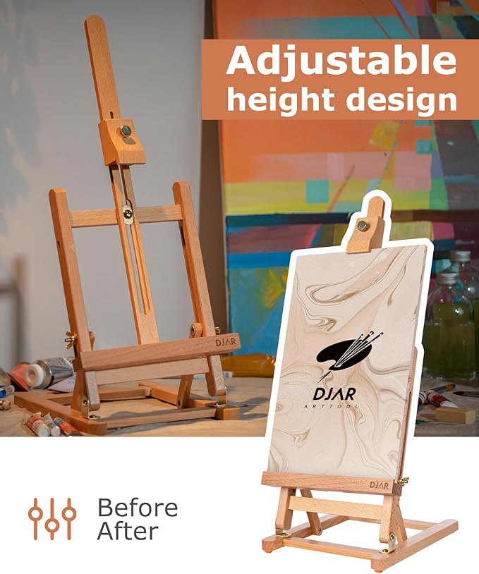 DJAR 25" Tabletop Easel for Painting, Adjustable Beech Wood Table Top Wooden - Image 4