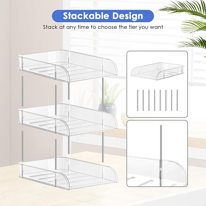 Noger Desk Organizers and Storage, 3 Tier Clear Heightened Stackable Paper Tray - Image 7