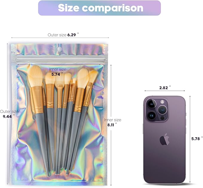 100pcs 6x9 inch Holographic Resealable Packaging Bags - Image 2