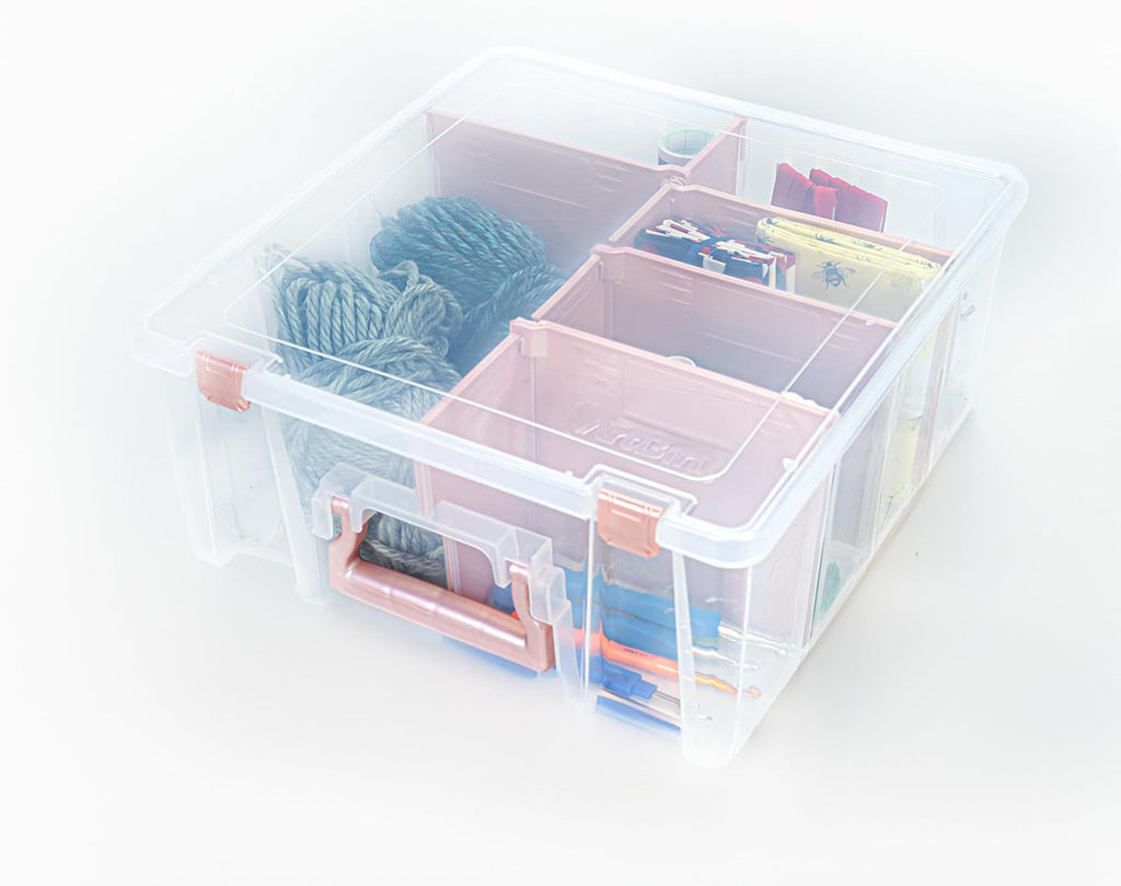 artbin super satchel double deep, 8-compartment box, rose, close-up detail