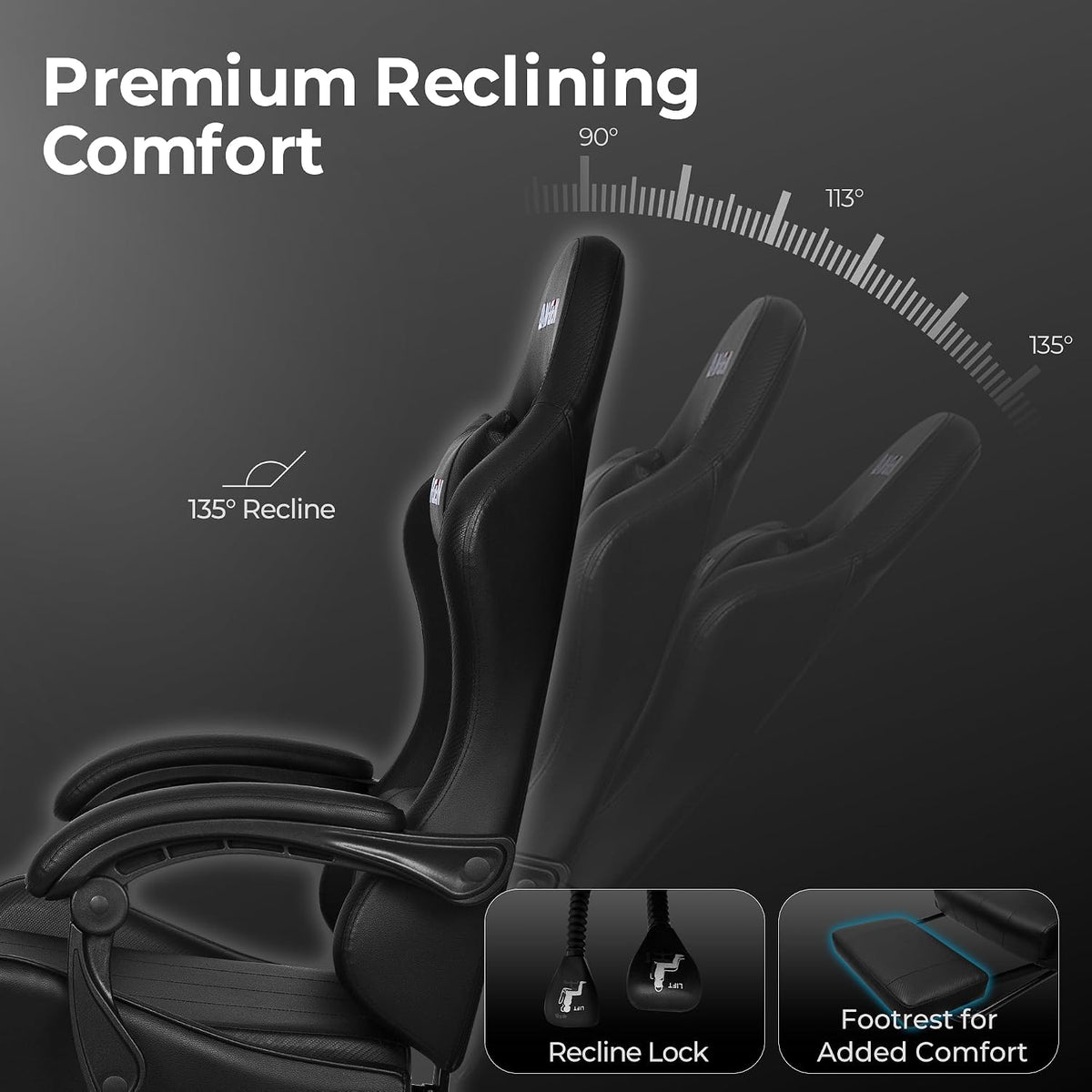 N-GEN GAMING Gaming Chair with Footrest, Lumbar, High-Back, All Black