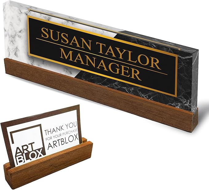Artblox Personalized Office Desk Name Plate and Business Card Holder | Clear by Artblox