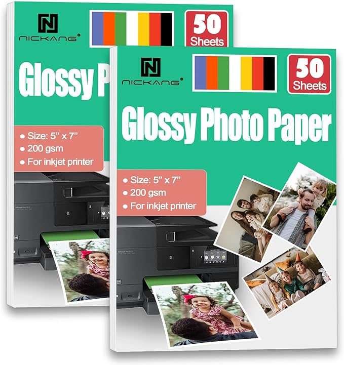 NICKANG 5x7 Glossy Photo Paper, Total of 100 Sheets Bulk, 200 gsm, Photo Paper by NICKANG