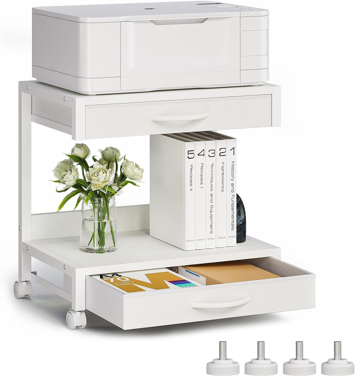VENNQD 2-Tier Desktop Printer Stand with 2 Fabric Drawers, Prtiner Table with...