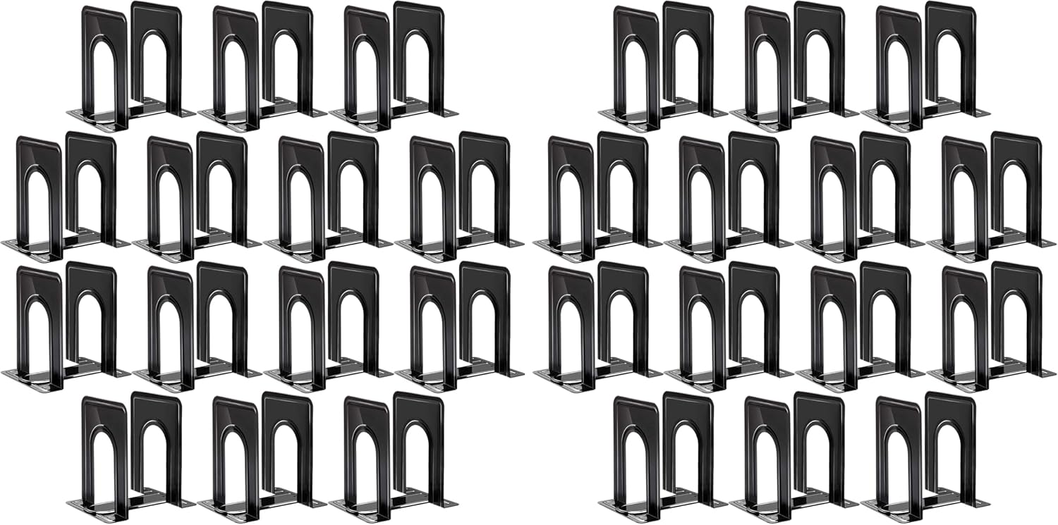 Happyhapi 14 Pair Book Ends for Shelves, 28 Pcs Metal Bookends Book Holder for Shelf, Heavy Book Stopper for Desk, Simple Library Office Home Bookend, 4.9 x 5.7 x 6.5 in, Black (Pack of 2)