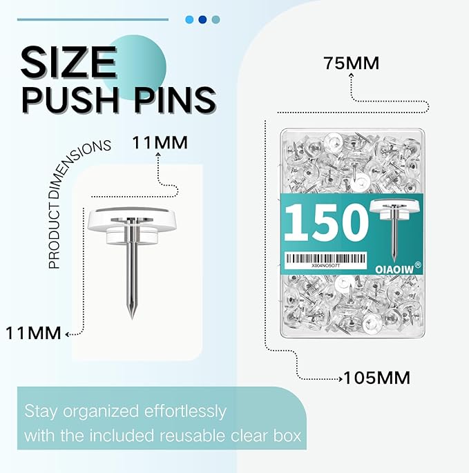 150 PCS Flat Clear Short Push Pins - Image 6