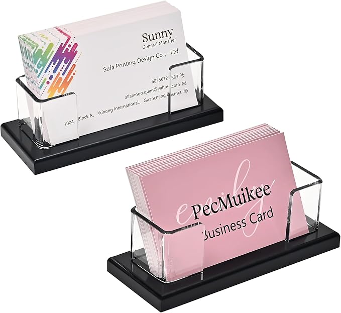 PecMuikee Business Card Holder for Desk，Acrylic Business Card Display Stand by PecMuikee