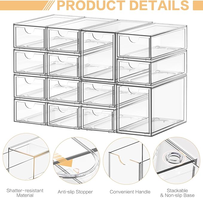 Desk Organizer with 14 Drawers, FODIENS 14 Packs Acrylic Stackable Desktop - Image 5