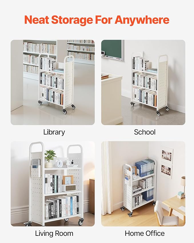 VEVOR Rolling Library Book Cart, 330 lbs Capacity, 30.3 x 15 x 48.0-Inch - Image 8