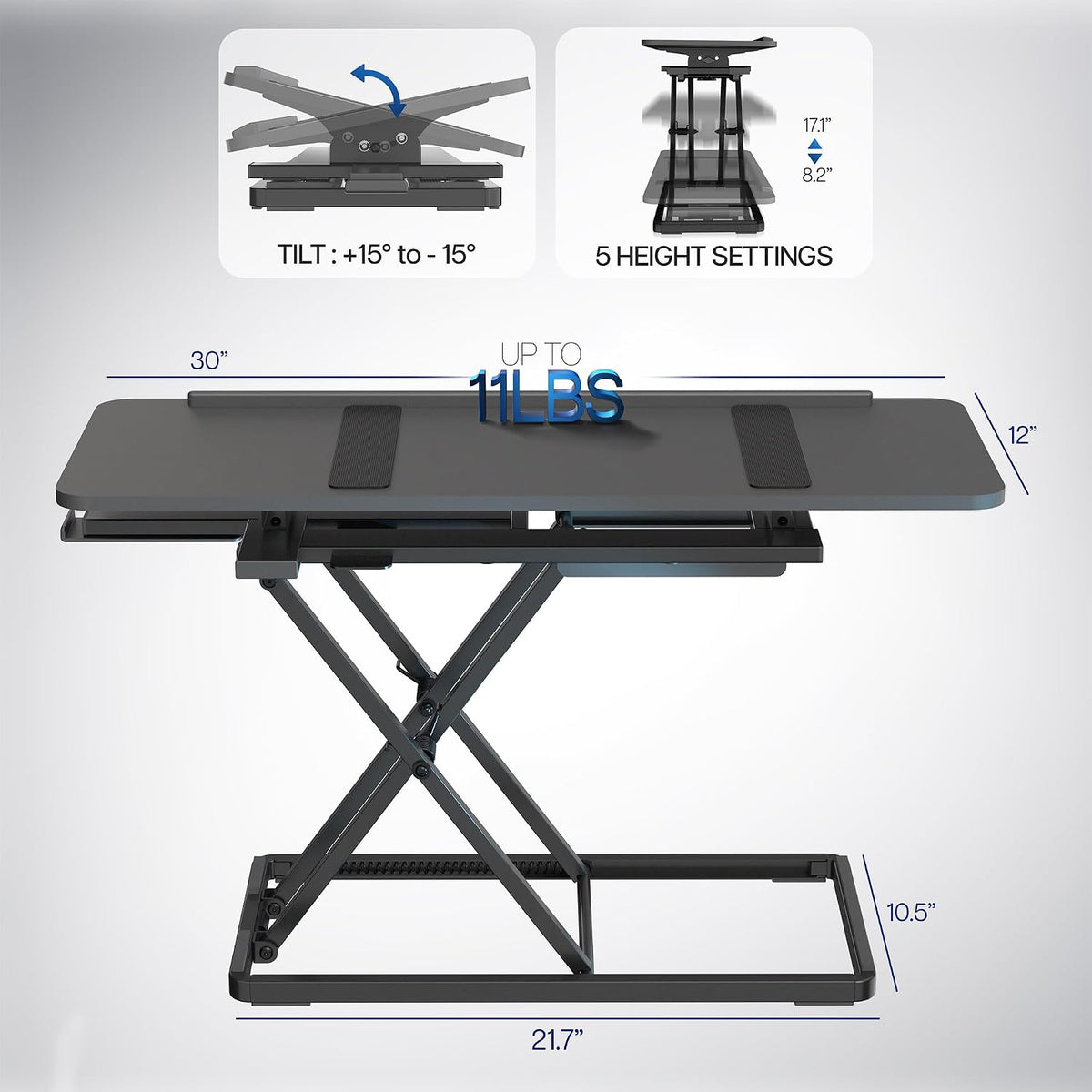 VIVO Black 30 inch Tilting Keyboard Height Adjustable Riser, Desk-TKR1