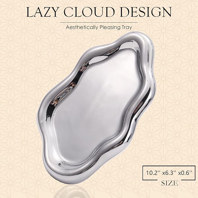CCINPPY Ceramic Jewelry Tray Trinket Dish, Decorative Cloud Vanity Key Tray - Image 2