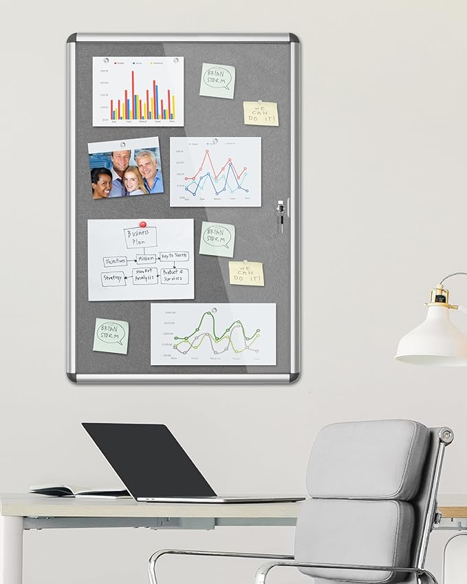 Mifuro 36"x24" Enclosed Bulletin Board, Lockable Weather-Resistant Aluminum - Image 2