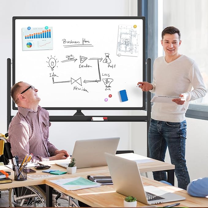 MaxGear Large Black Rolling Whiteboard on Wheels, Reversible Standing - Image 8