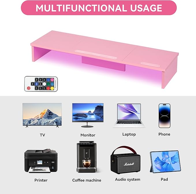 Qupui TV Riser Stand with LED Lights, 42.5in Super Large Monitor Stand with - Image 7