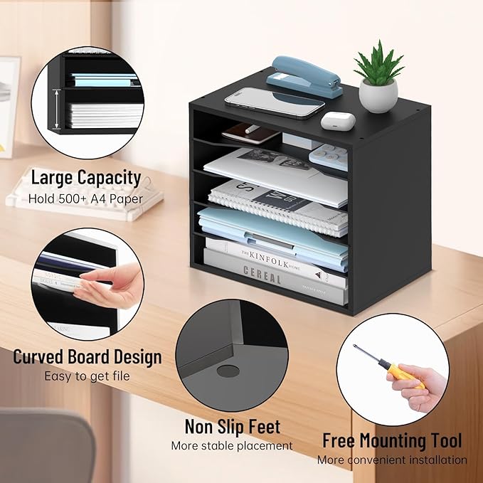 SHARKWOODS 5-Tier Wood Desk Organizer, Paper Tray Organizer - Image 5