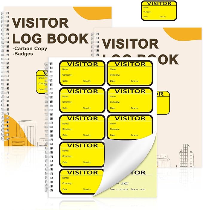 3 Pack Visitor Badges with Carbon Copy Visitor Stickers Letter Size Visitor Log by Unknown