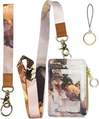 Marble ID Badge Holder with Lanyard, Card Name Tag Holders with Zipper by BOLIMOSS