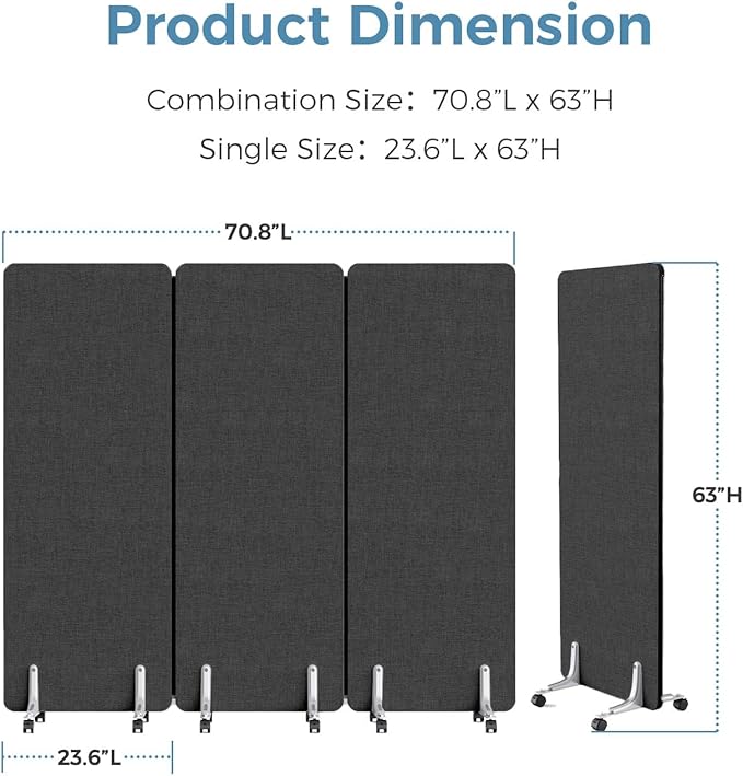 MORDEER 70.8" W x 63" H Freestanding Partition Room Dividers, Acoustic Panels - Image 2