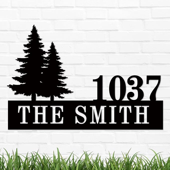 Personalized Pine Trees House Number Metal Sign Custom Address Metal Signs by HYTSIGN