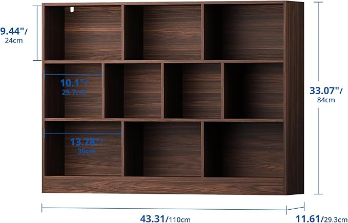Cozy Castle Brown Bookshelf, 3-Tier Open Shelf Bookcase, 10 Cube Storage - Image 2