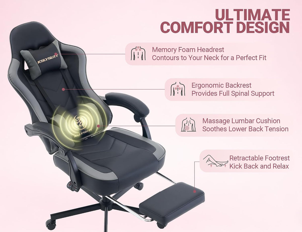 Mistpeople Gaming Chair, Ergonomic High Back Computer Chair with Footrest, Lu...