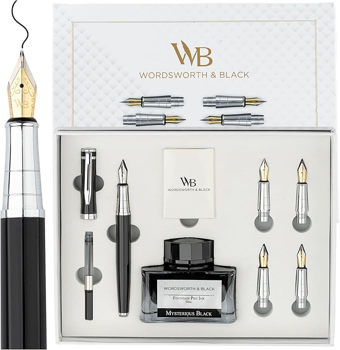 Wordsworth & Black Fountain Pen Gift Set, Includes Ink Bottle, 6 Ink Cartridges by WordsworthBlack