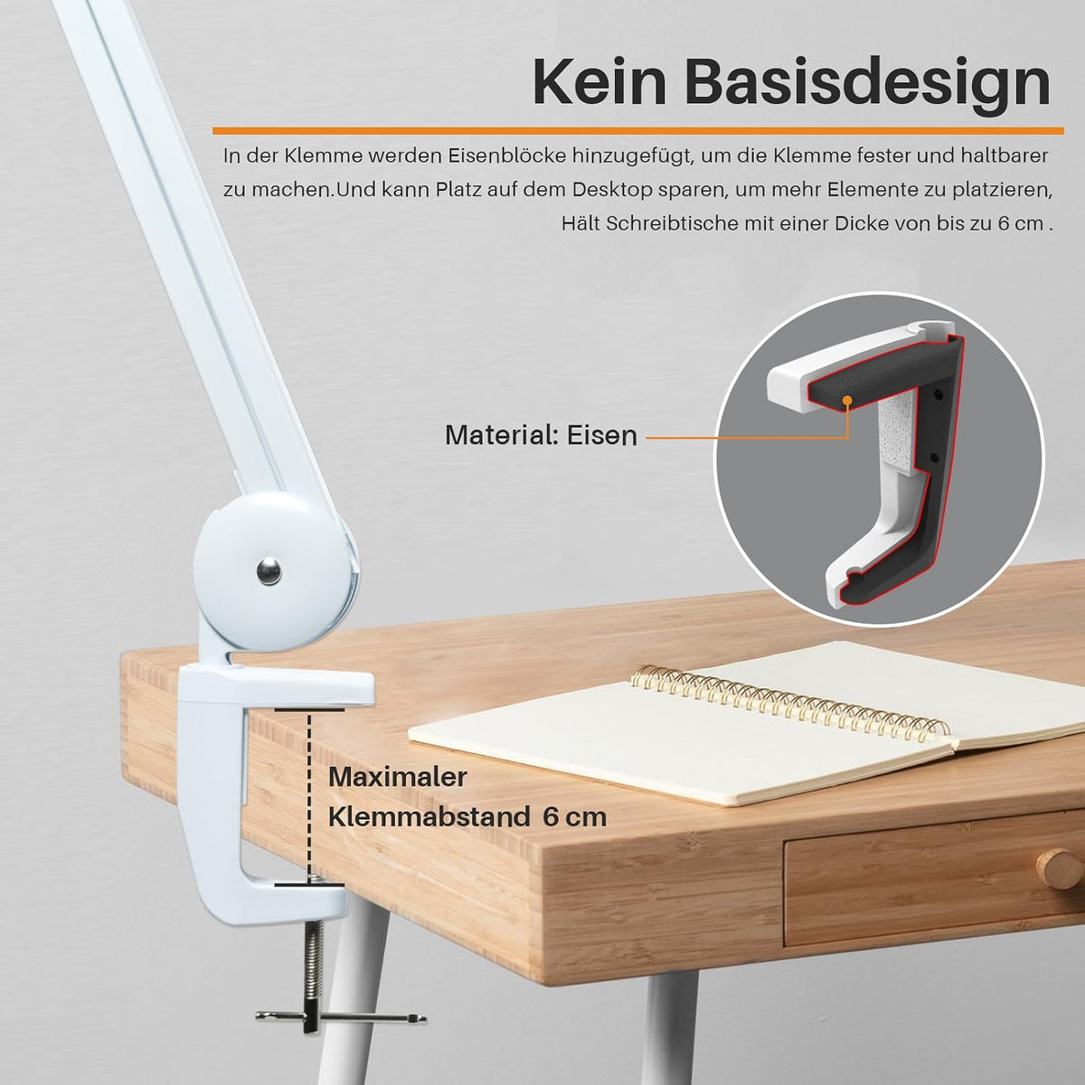 20-Inch LED Desk Lamp with Clamp, 24W 2200LM, White