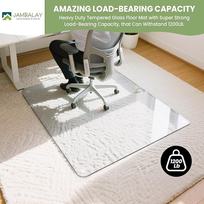JAMBALAY 46″×36″ Tempered Glass Floor Mat, Heavy Duty Glass Office Chair Mat - Image 5