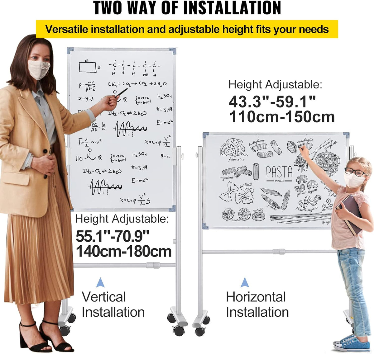 VEVOR Mobile Magnetic Whiteboard, 36 x 24 Inch, Double Sided, 360 Degree Reve...