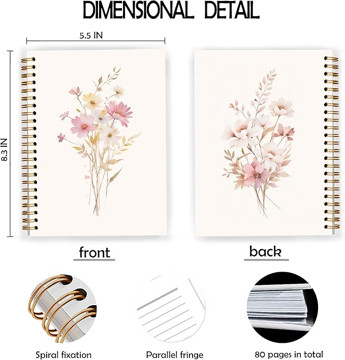 JWVK Elegant Flower Spiral Notebook, Rustic Cottagecore Floral Botanical - Image 2