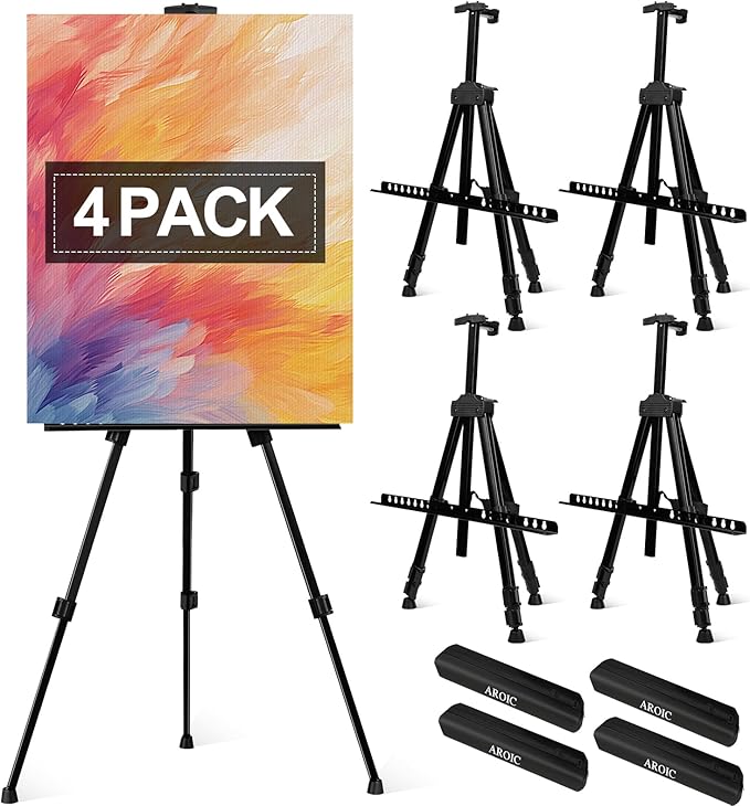AROIC 4 Pack Painting Display Easel Stand Portable Adjustable Metal Tripod by AROIC