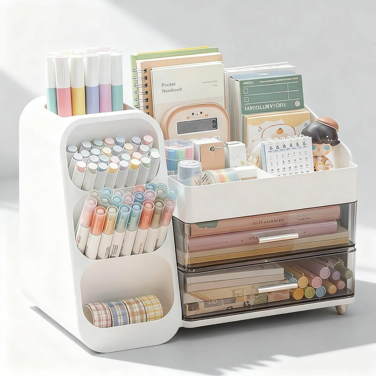 Desk Organizer with Pen Pencil Holder, Pen Organizer with 2 Drawers & 4 C...